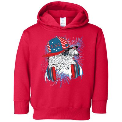 USA American Flag Fireworks Hip Hop Headphones Eagle Toddler Hoodie