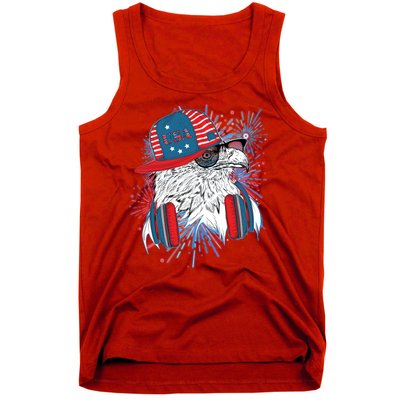 USA American Flag Fireworks Hip Hop Headphones Eagle Tank Top