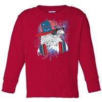 USA American Flag Fireworks Hip Hop Headphones Eagle Toddler Long Sleeve Shirt