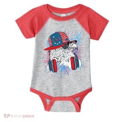 USA American Flag Fireworks Hip Hop Headphones Eagle Infant Baby Jersey Bodysuit
