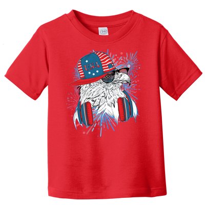 USA American Flag Fireworks Hip Hop Headphones Eagle Toddler T-Shirt