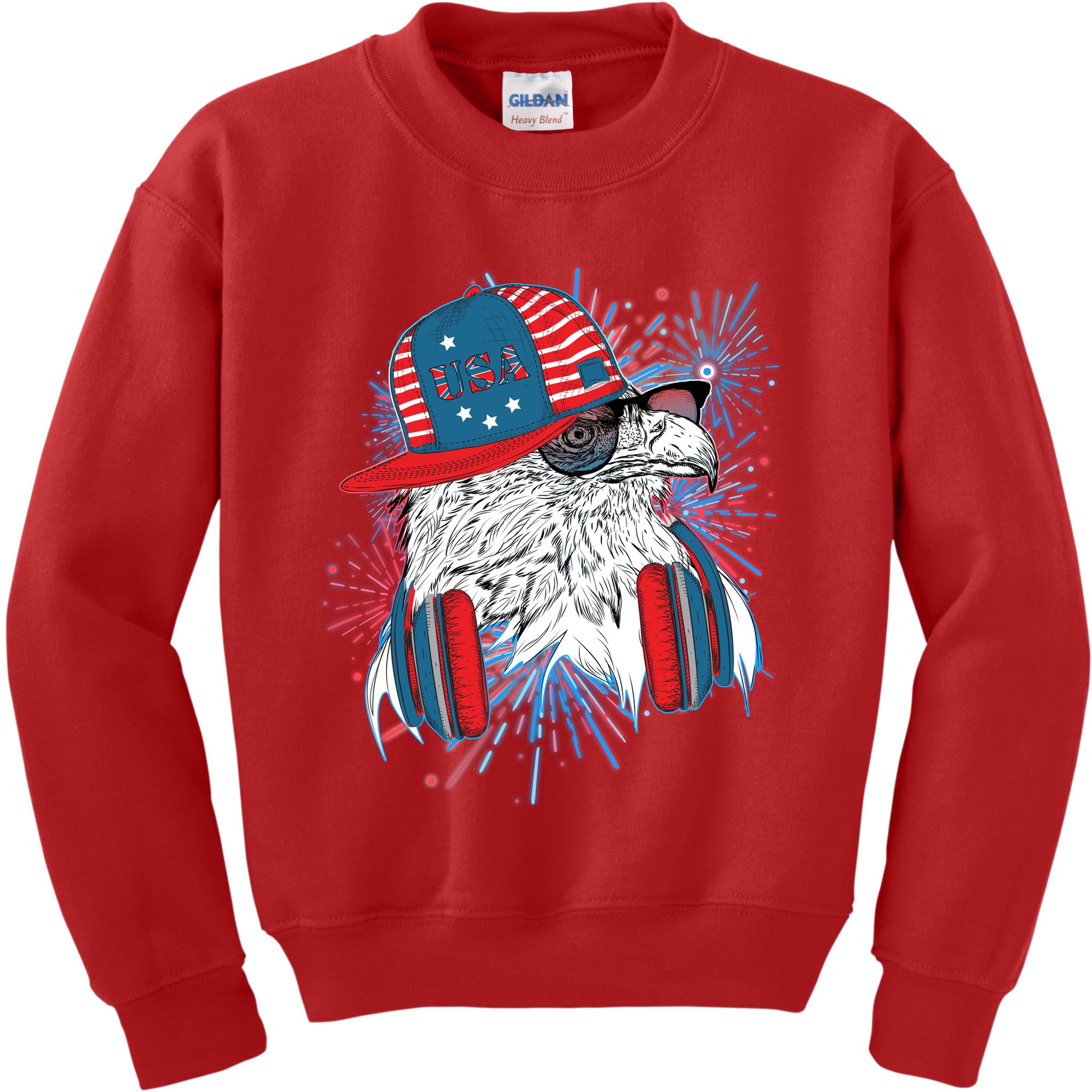 USA American Flag Fireworks Hip Hop Headphones Eagle Kids Sweatshirt