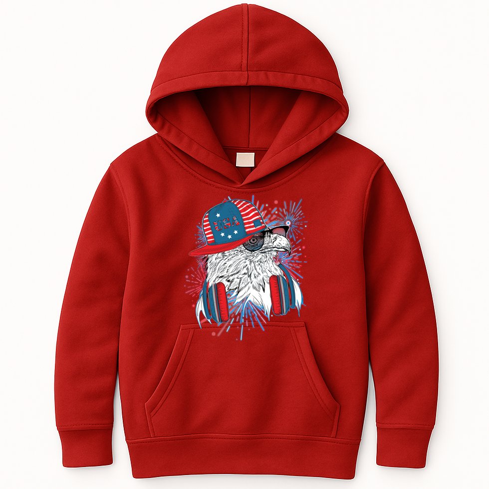 USA American Flag Fireworks Hip Hop Headphones Eagle Kids Hoodie