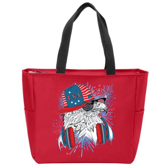 USA American Flag Fireworks Hip Hop Headphones Eagle Zip Tote Bag