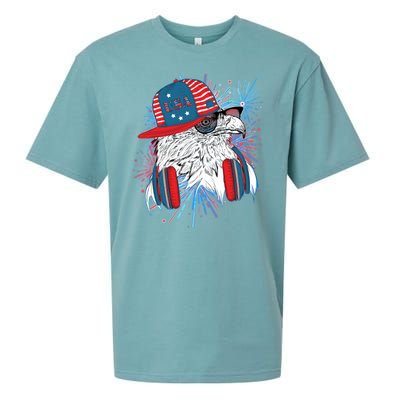 USA American Flag Fireworks Hip Hop Headphones Eagle Sueded Cloud Jersey T-Shirt