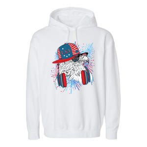 USA American Flag Fireworks Hip Hop Headphones Eagle Garment-Dyed Fleece Hoodie