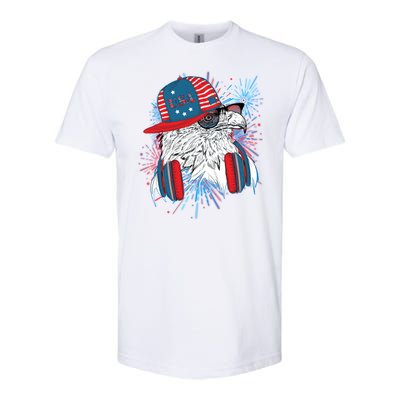 USA American Flag Fireworks Hip Hop Headphones Eagle Softstyle CVC T-Shirt