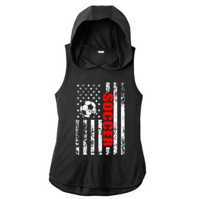 Us American Flag Soccer Patriotic Soccer Ladies PosiCharge Tri-Blend Wicking Draft Hoodie Tank