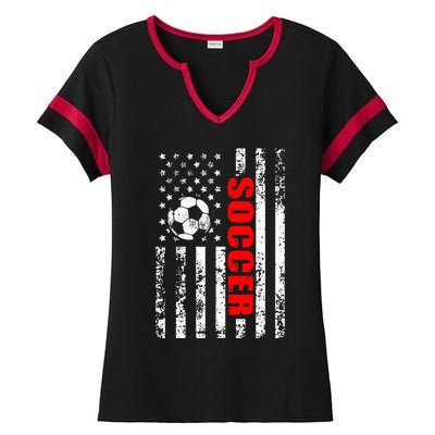 Us American Flag Soccer Patriotic Soccer Ladies Halftime Notch Neck Tee