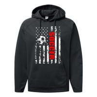 Us American Flag Soccer Patriotic Soccer Performance Fleece Hoodie