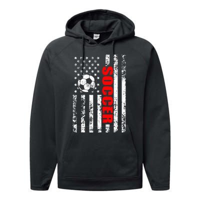 Us American Flag Soccer Patriotic Soccer Performance Fleece Hoodie