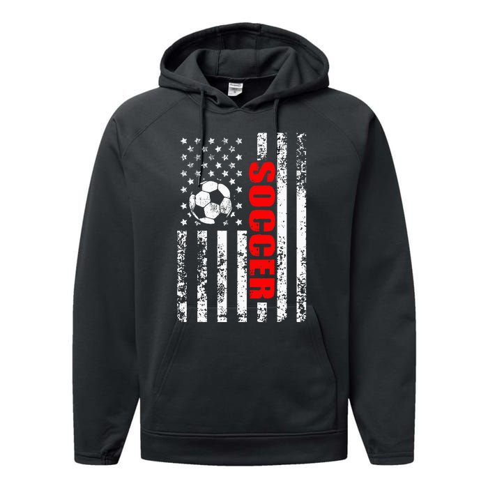 Us American Flag Soccer Patriotic Soccer Performance Fleece Hoodie