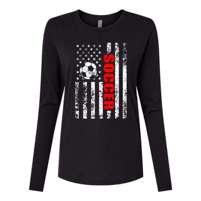 Us American Flag Soccer Patriotic Soccer Womens Cotton Relaxed Long Sleeve T-Shirt