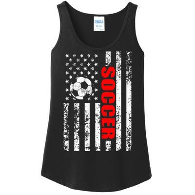 Us American Flag Soccer Patriotic Soccer Ladies Essential Tank