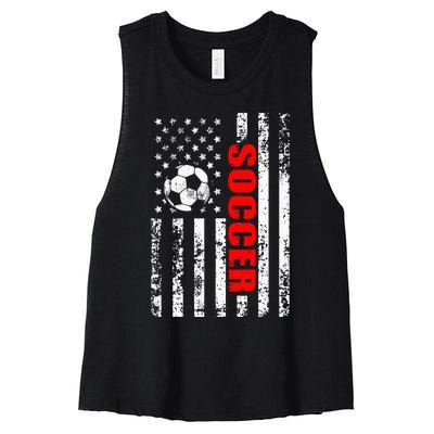 Us American Flag Soccer Patriotic Soccer Women's Racerback Cropped Tank