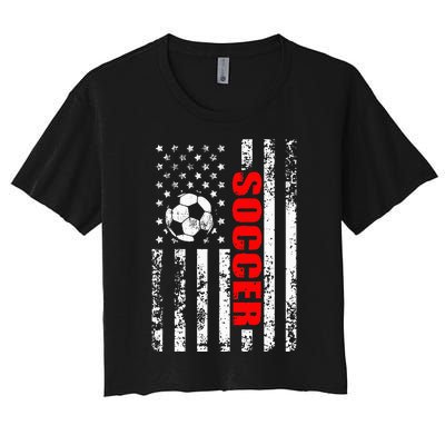 Us American Flag Soccer Patriotic Soccer Women's Crop Top Tee