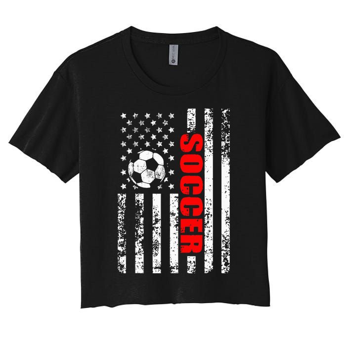 Us American Flag Soccer Patriotic Soccer Women's Crop Top Tee