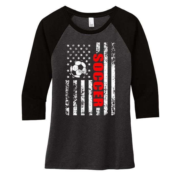 Us American Flag Soccer Patriotic Soccer Women's Tri-Blend 3/4-Sleeve Raglan Shirt