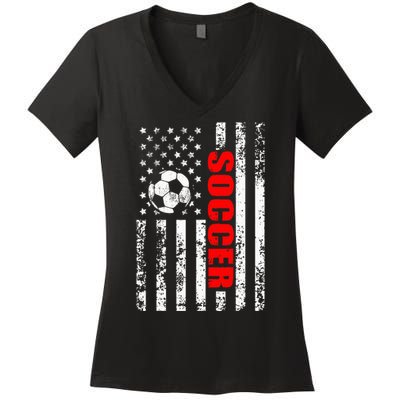 Us American Flag Soccer Patriotic Soccer Women's V-Neck T-Shirt