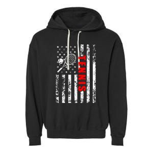 Us American Flag Tennis Patriotic Garment-Dyed Fleece Hoodie