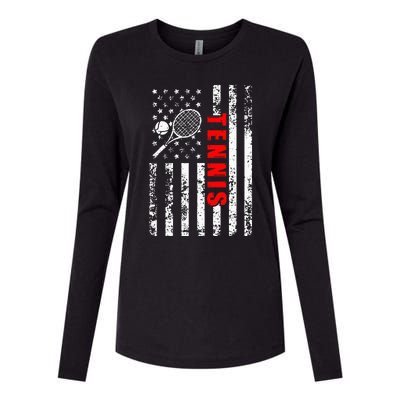 Us American Flag Tennis Patriotic Womens Cotton Relaxed Long Sleeve T-Shirt