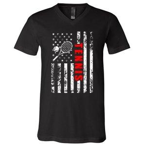 Us American Flag Tennis Patriotic V-Neck T-Shirt