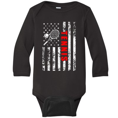 Us American Flag Tennis Patriotic Baby Long Sleeve Bodysuit