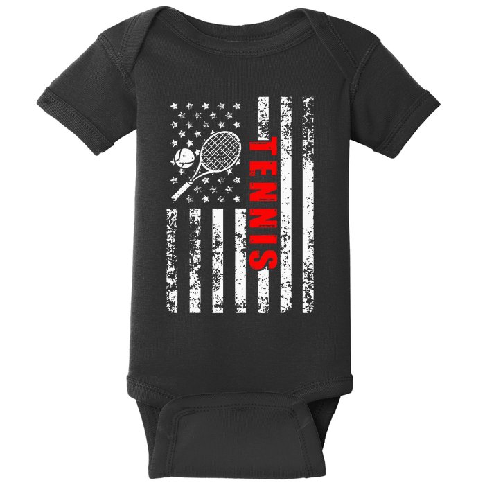 Us American Flag Tennis Patriotic Baby Bodysuit