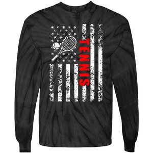 Us American Flag Tennis Patriotic Tie-Dye Long Sleeve Shirt