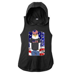 USA America Flag Hip Hop Eagle Ladies PosiCharge Tri-Blend Wicking Draft Hoodie Tank