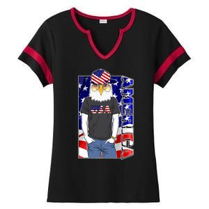 USA America Flag Hip Hop Eagle Ladies Halftime Notch Neck Tee