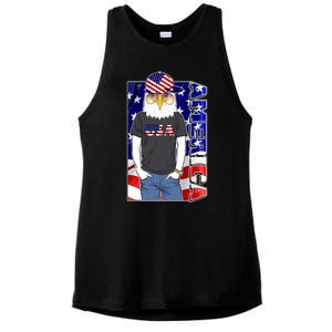 USA America Flag Hip Hop Eagle Ladies PosiCharge Tri-Blend Wicking Tank