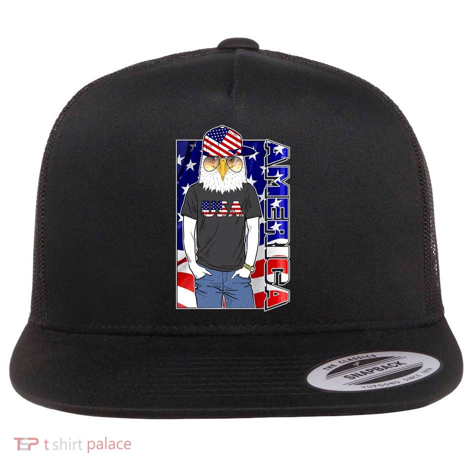 USA America Flag Hip Hop Eagle Flat Bill Trucker Hat