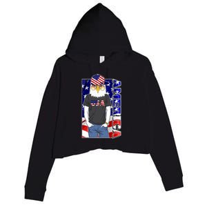 USA America Flag Hip Hop Eagle Crop Fleece Hoodie