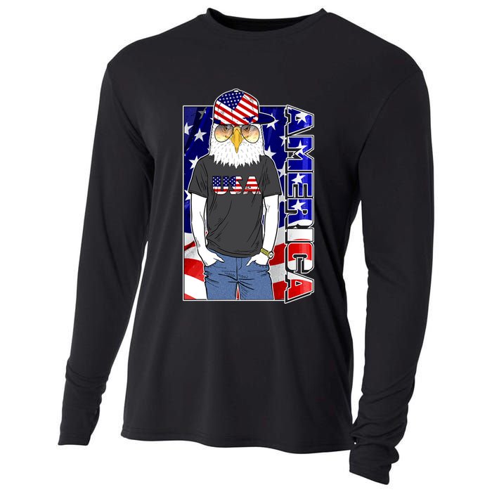 USA America Flag Hip Hop Eagle Cooling Performance Long Sleeve Crew