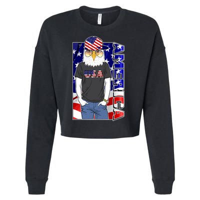 USA America Flag Hip Hop Eagle Cropped Pullover Crew