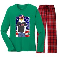 USA America Flag Hip Hop Eagle Women's Long Sleeve Flannel Pajama Set 