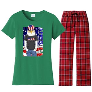 USA America Flag Hip Hop Eagle Women's Flannel Pajama Set