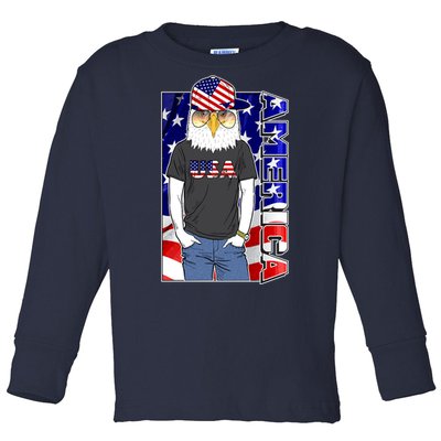 USA America Flag Hip Hop Eagle Toddler Long Sleeve Shirt