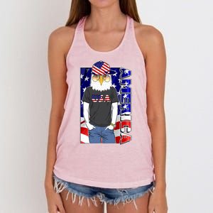 USA America Flag Hip Hop Eagle Women's Knotted Racerback Tank