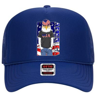 USA America Flag Hip Hop Eagle High Crown Mesh Back Trucker Hat