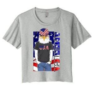 USA America Flag Hip Hop Eagle Women's Crop Top Tee