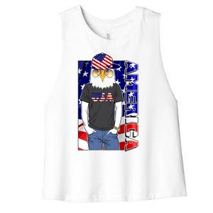 USA America Flag Hip Hop Eagle Women's Racerback Cropped Tank