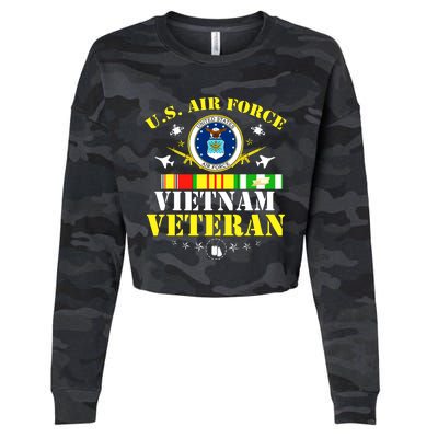 US Air Force Vietnam Veteran, USAF Veteran, USA Flag Gift Cropped Pullover Crew