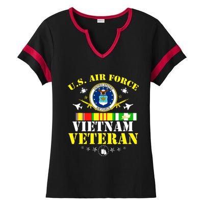 US Air Force Vietnam Veteran, USAF Veteran, USA Flag Gift Ladies Halftime Notch Neck Tee