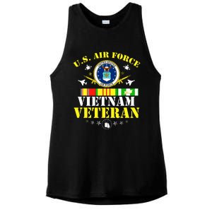 US Air Force Vietnam Veteran, USAF Veteran, USA Flag Gift Ladies PosiCharge Tri-Blend Wicking Tank