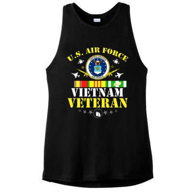 US Air Force Vietnam Veteran, USAF Veteran, USA Flag Gift Ladies PosiCharge Tri-Blend Wicking Tank