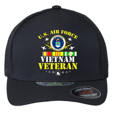 US Air Force Vietnam Veteran, USAF Veteran, USA Flag Gift Flexfit Unipanel Trucker Cap