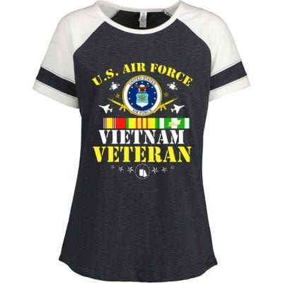 US Air Force Vietnam Veteran, USAF Veteran, USA Flag Gift Enza Ladies Jersey Colorblock Tee