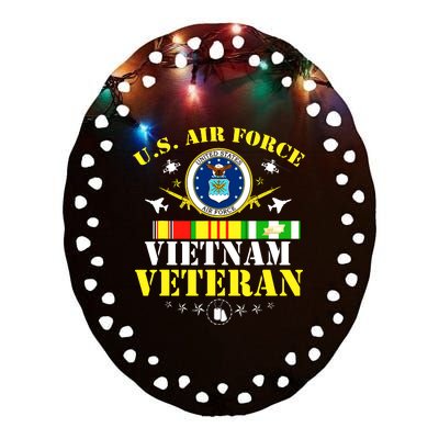 US Air Force Vietnam Veteran, USAF Veteran, USA Flag Gift Ceramic Oval Ornament